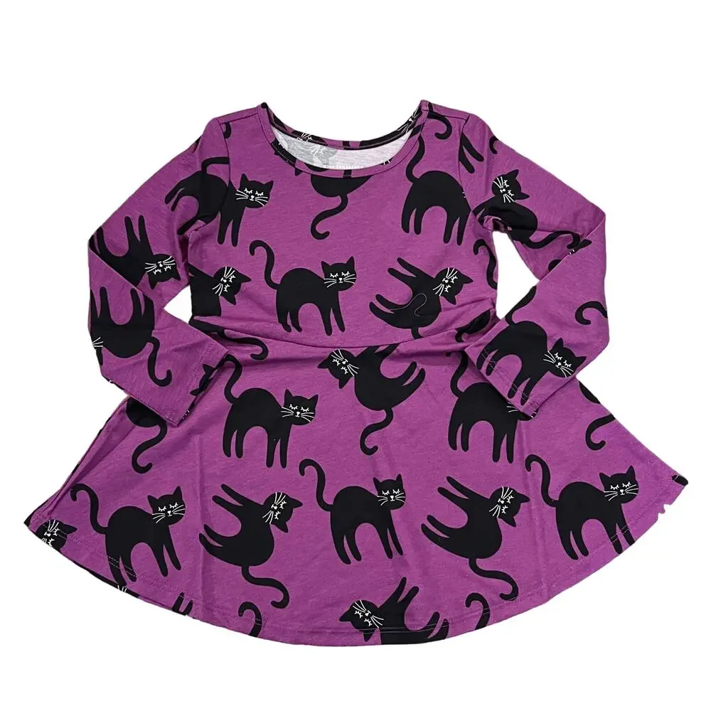 NWT Children's Place Purple W/Black Halloween Cat Skater Dress